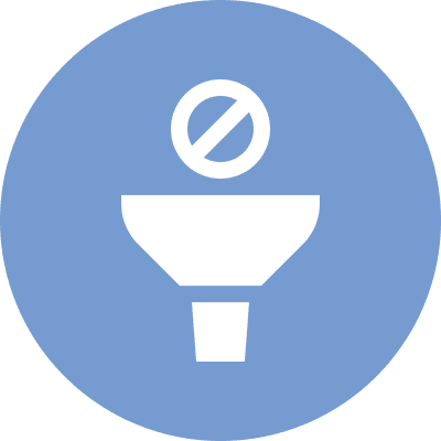 Prohibited filter icon on blue background.