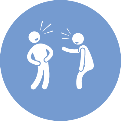 Two figures laughing and pointing at each other.