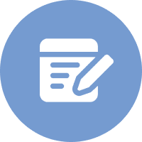Icon of notepad and pencil in circle.