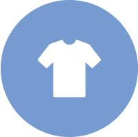 White shirt icon on blue circle background.